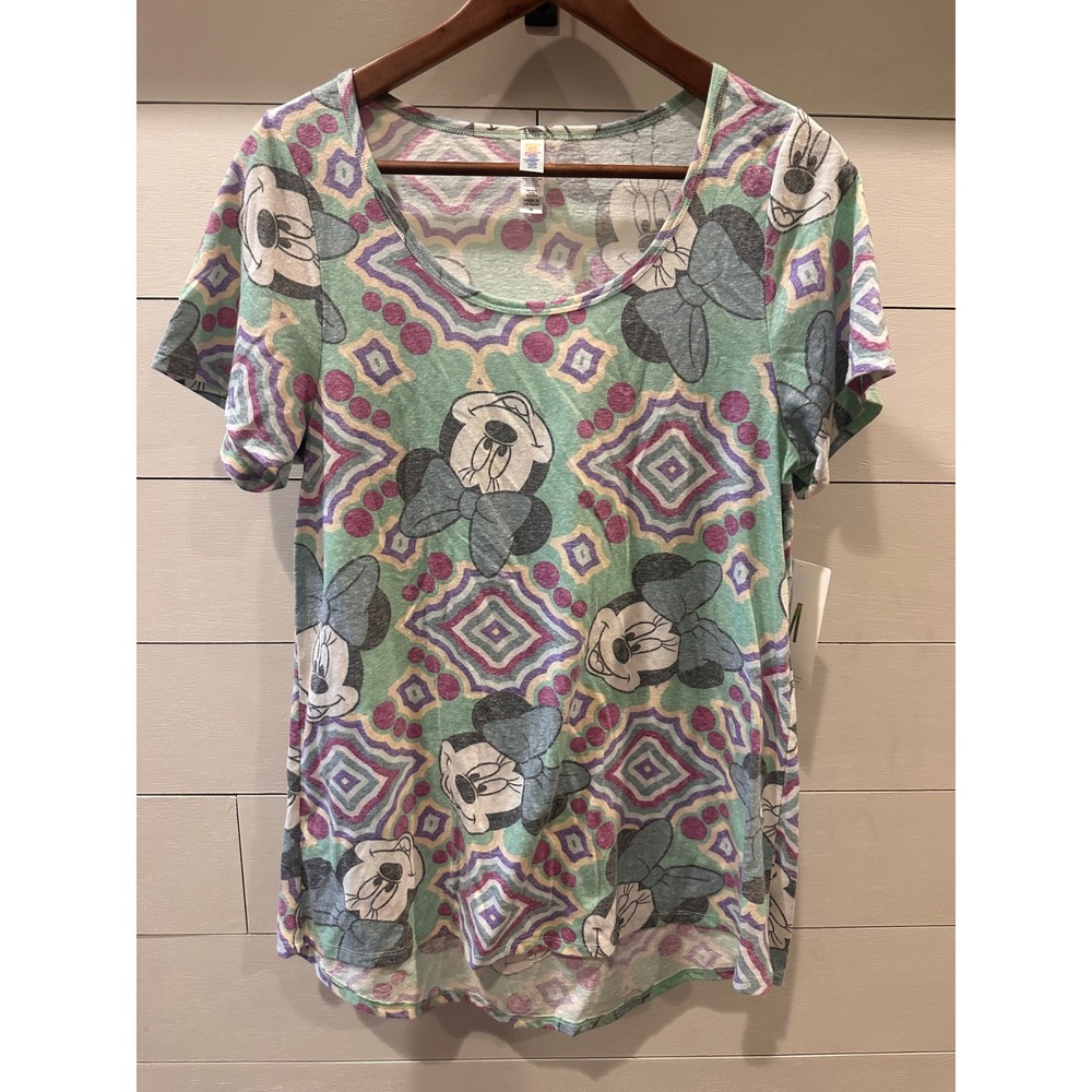 LuLaRoe Disney Minnie Mouse Classic T Shirt Womens Medium Mint Green Geometric